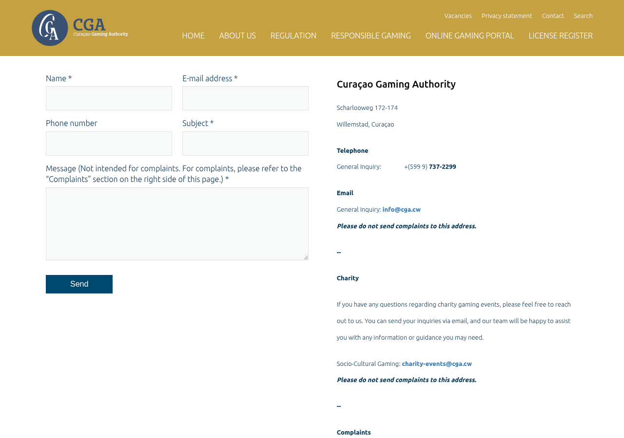 Curaçao Gaming Authority complaint route capture dated 8 September 2026