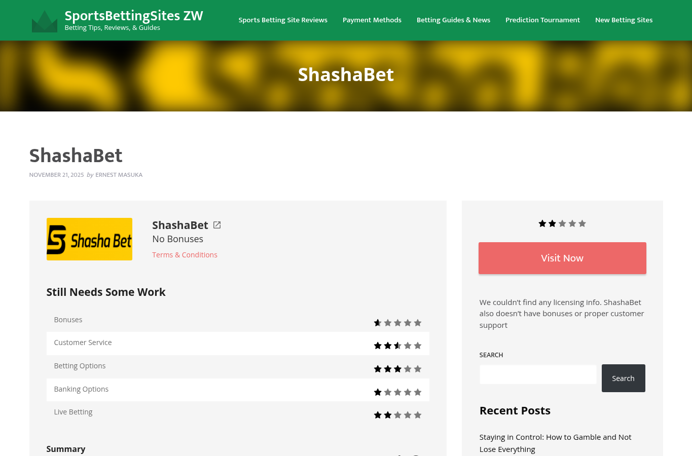 Captured independent account concerning ShashaBet, checked on 22 August 2026